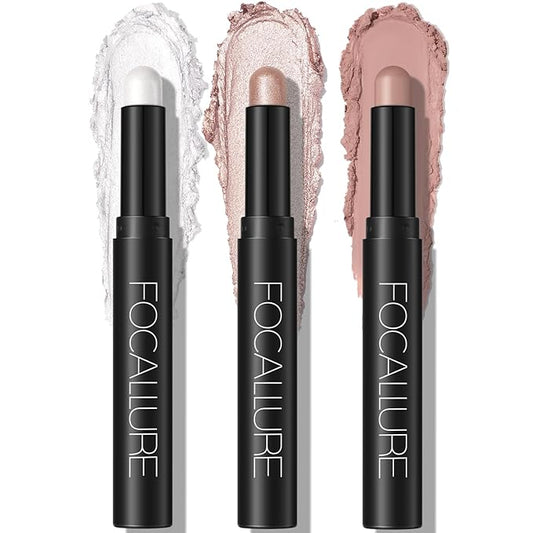 FOCALLURE 3PCS Cream Eyeshadow Stick Sets,Matte and Shimmer Eye Brightener, High Pigmented Crease-proof Pencil,Long Lasting Eye Shadow Highlighter Makeup,Starlight Pink-Velvo Beauty