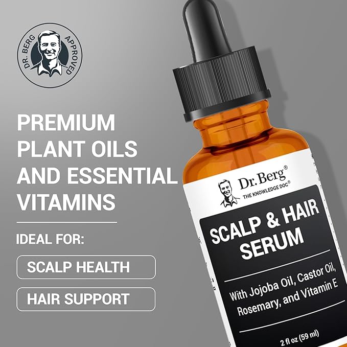 Dr. Berg Scalp & Hair Serum (Improved Formula) with Vitamin D3 & E - Clinically Tested, Paraben- and Sulfate-Free Hair Oil for Women & Men - Includes Rosemary Oil, Castor Oil & Jojoba Oil - 2 Fl oz-Velvo Beauty