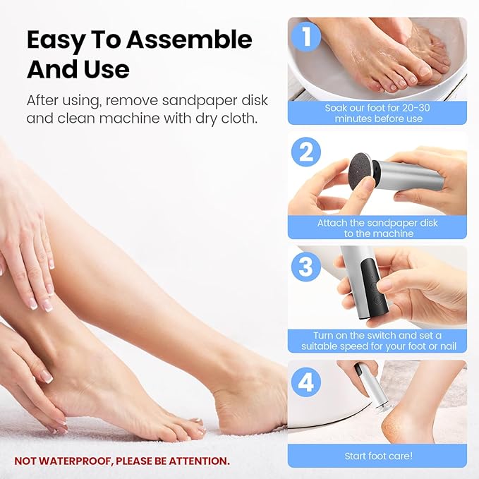 Electric Foot Callus Remover, 2 in 1 | 6 Speed Adjustable Foot File Nail Grinder with Sandpaper Disks, Professional Sander Pedicure Tool for Feet Dead Skin, Self Care Gifts for Women Mom Lover Friends-Velvo Beauty