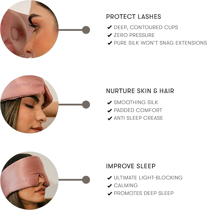 DROWSY Eyelash Protecting Silk Sleep Mask for Natural Lashes & Extensions. Deep Eye Cups, Zero Pressure, Total Blackout, Full Wraparound (Damask Rose)-Velvo Beauty