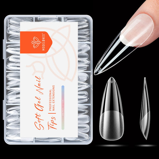 modelones Long Stiletto Nail Tips, Pre-shaped Soft Gel Tips Fake Nails False Acrylic Clear Full Cover Press on Extension Kit Gel Manicure DIY at Home 216PCS 12Sizes-Velvo Beauty