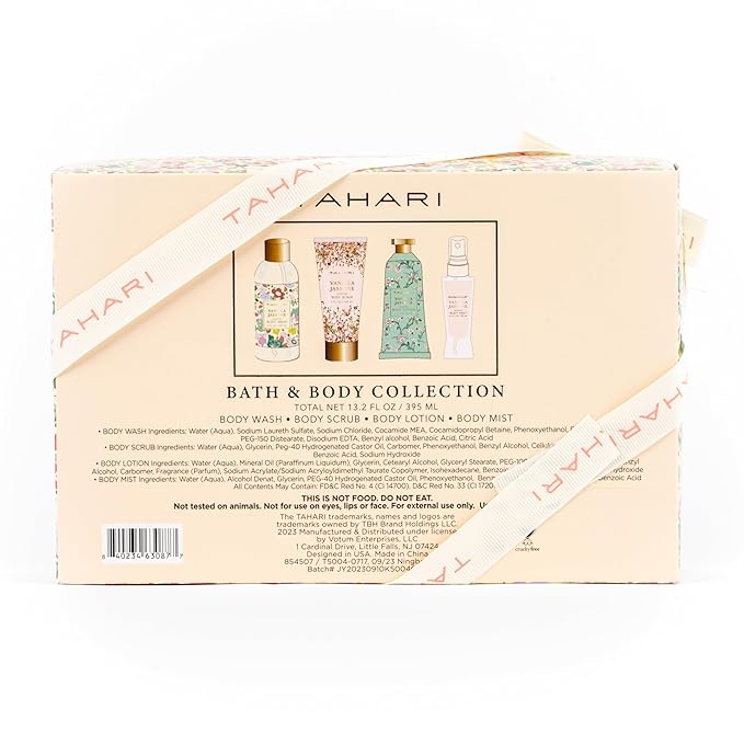 Tahari Spa Gift Set for Women, Vanilla Jasmine Spa Set, Bath Kit for Women Gift Set Includes Body Lotion, Body Wash, Body Scrub, Lotion Gift Set for Women, Birthday Gifts For Women - (Floral)-Velvo Beauty