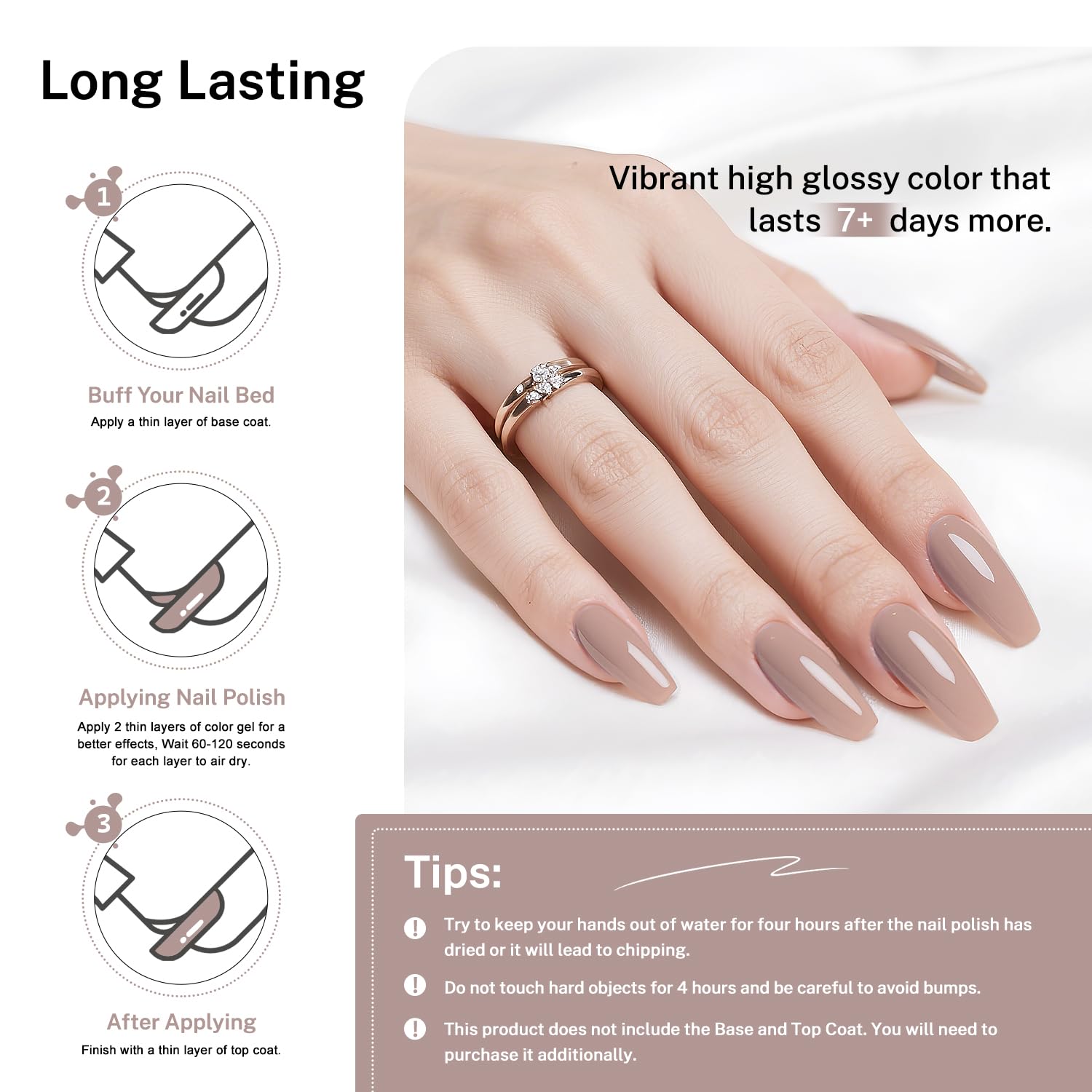 16.5ml Light Brown Nail Polish Large Volume Quick Dry Nail Polish, Long Lasting Shine, Fingernail Toenail Nail Art DIY Home Travel Nail Art Gift-Velvo Beauty