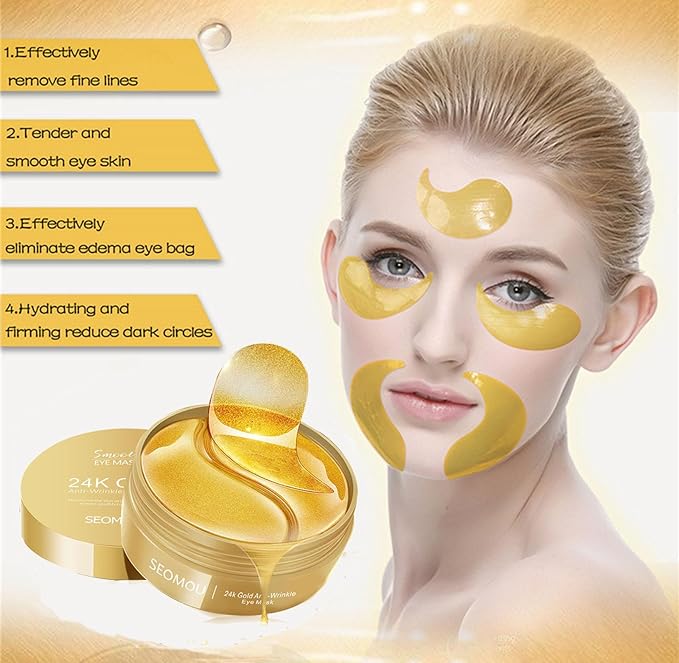 Under Eye Patches, Eye Mask, Eye Patches for Puffy Eyes and Dark Circles Reduce Eye Bags Fine Lines Smooth Wrinkle, Anti-Aging,Hydrating, 24K Gold Eye Skin care Pads with Collagen (60PCS)-Velvo Beauty