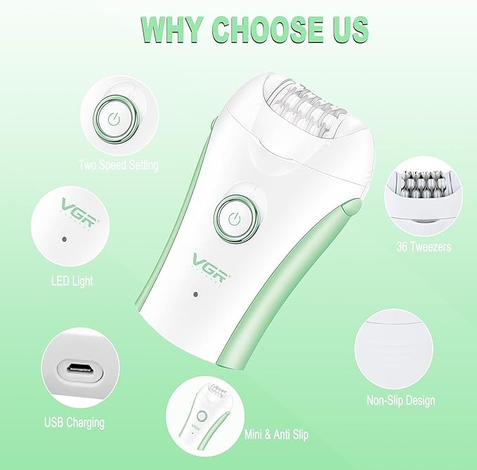Epilators Hair Removal for Women, Glabrouse Skin Facial Hair Removal, Facial Hair Epilator with Eyebrow Trimmer for Women Face Sensitive Skin for Bikini, Face, Arm, Legs, Armpits, Green-Velvo Beauty
