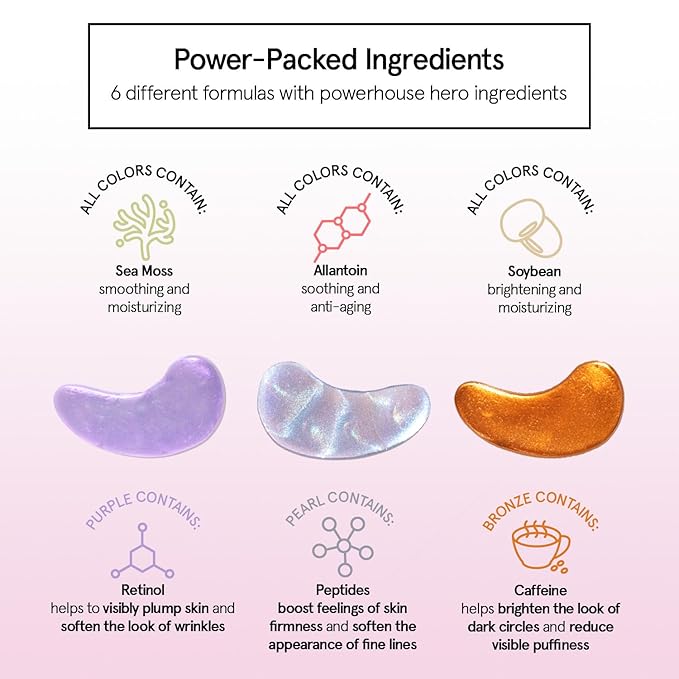 grace & stella Under Eye Mask Variety Pack - 18 Pairs of Under Eye Patches for Dark Circles - With 6 Colors (3 Pairs/Color) - Gel Masks Puffy Eyes for Women - Vegan Cruelty Free Bridesmaid Gifts-Velvo Beauty