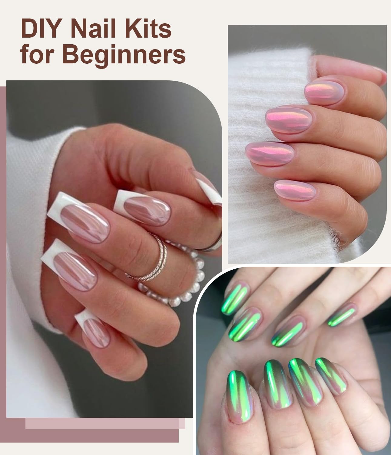 Mermaid Pearl Chrome Nail Powder: 8 Colors Mirror Effec Chocolate/Coffee/Copper Chrome Nail powder，Magic Mermaid Pink Chrome Nail Powder Pigment for Nail Art Design Home DIY（Purple/Green）-Velvo Beauty