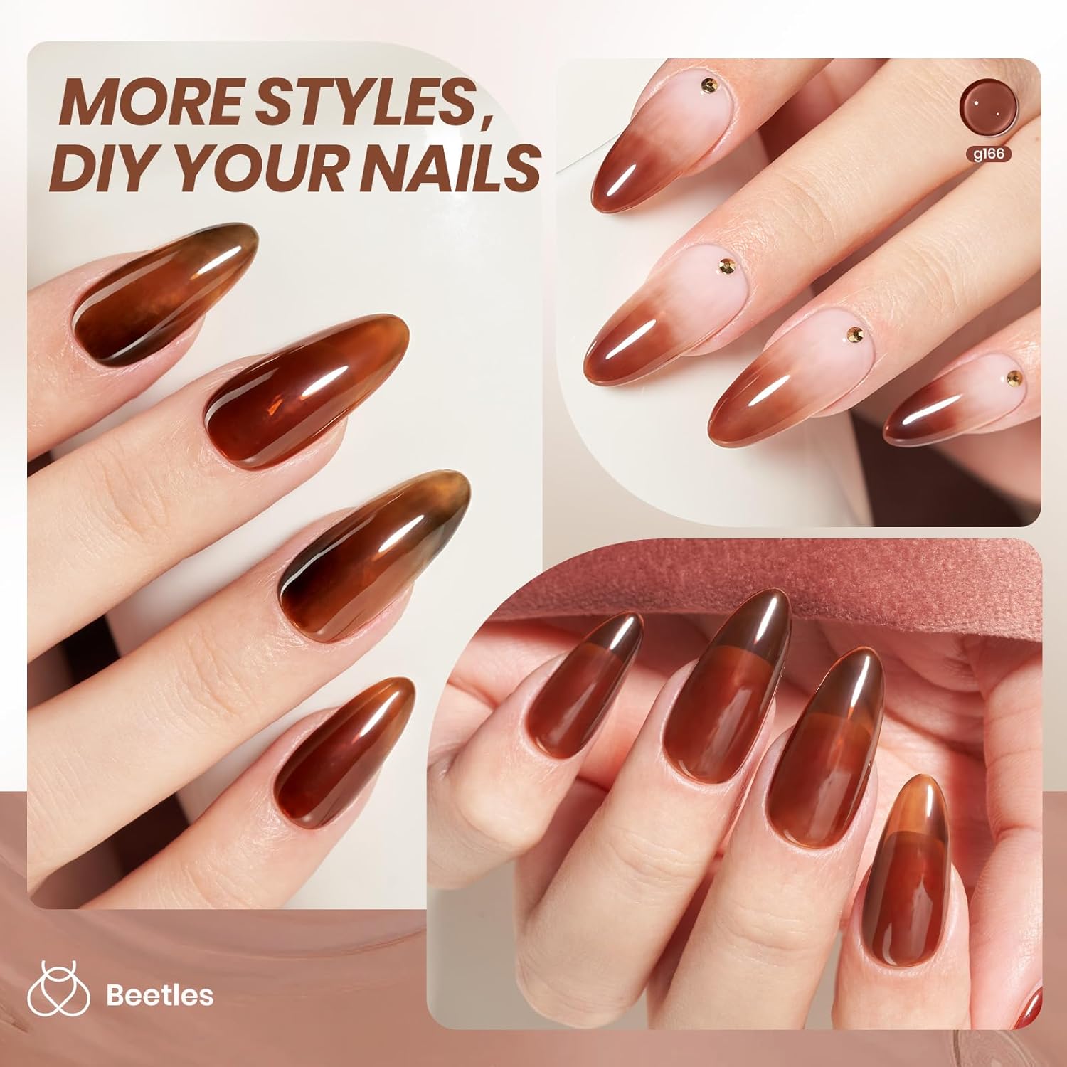 Beetles Brown Gel Nail Polish - 15ML Mocha Brown Jelly Natural Fall Gel Polish Nail Concealer Sheer Translucent Effect Soak Off UV Mocha Mist Collection French Nail Art Manicure Gift for Women-Velvo Beauty