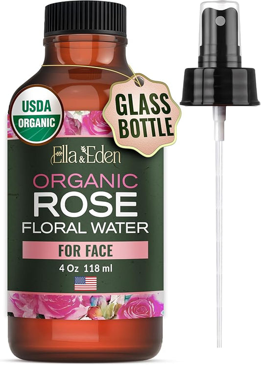 Ella & Eden Organic Rose Water Spray for Face, Hair 4 Fl Oz | USDA Certified 100% Pure Steam Distilled Hexane-Free | Hydrating, Refreshing Facial Mist for All Skin Types-Velvo Beauty