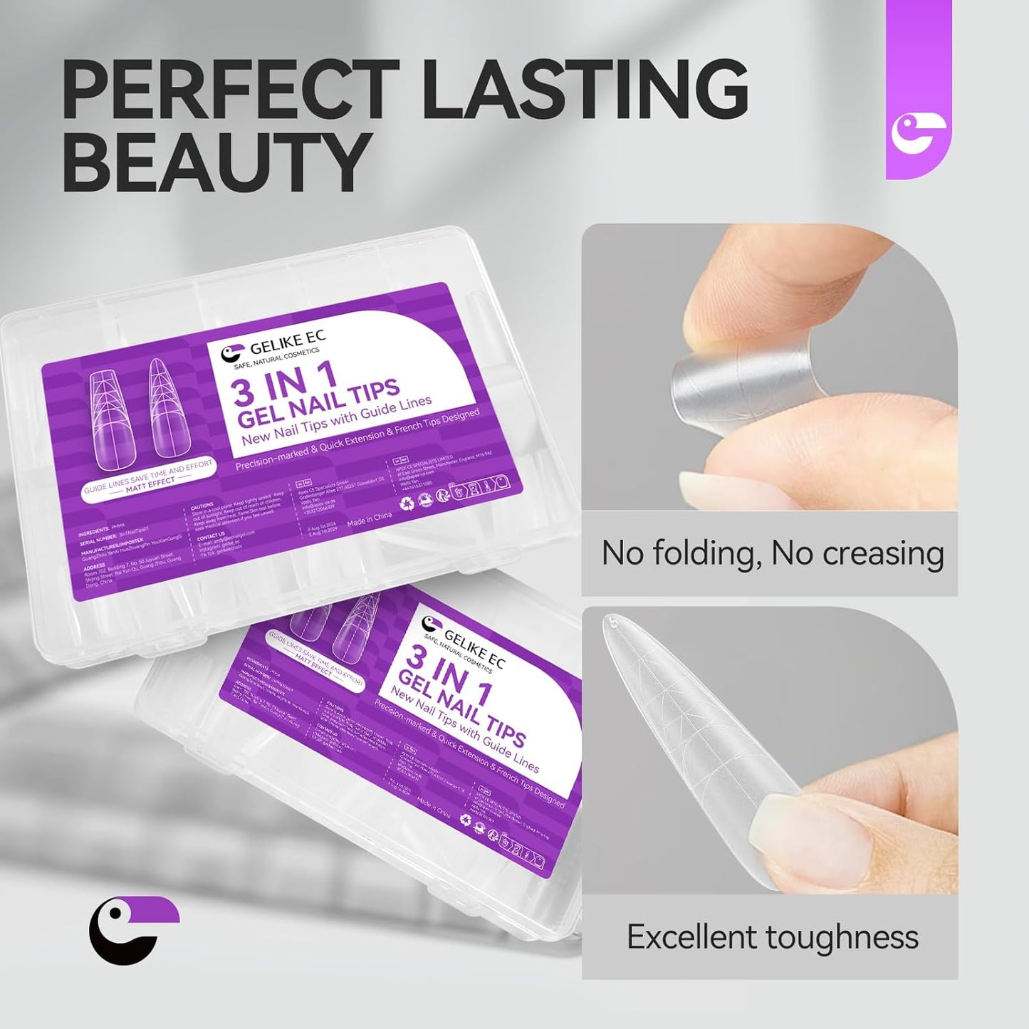 XXL Almond Gel Nail tips: 3 in 1 Gelike ec French Full Matte Guiding Line Nail Tips, Extra Long Gel Nails with Auxiliary Positioning Line, Nail Extension Tips for Beginners 84 Pcs 10 Sizes-Velvo Beauty