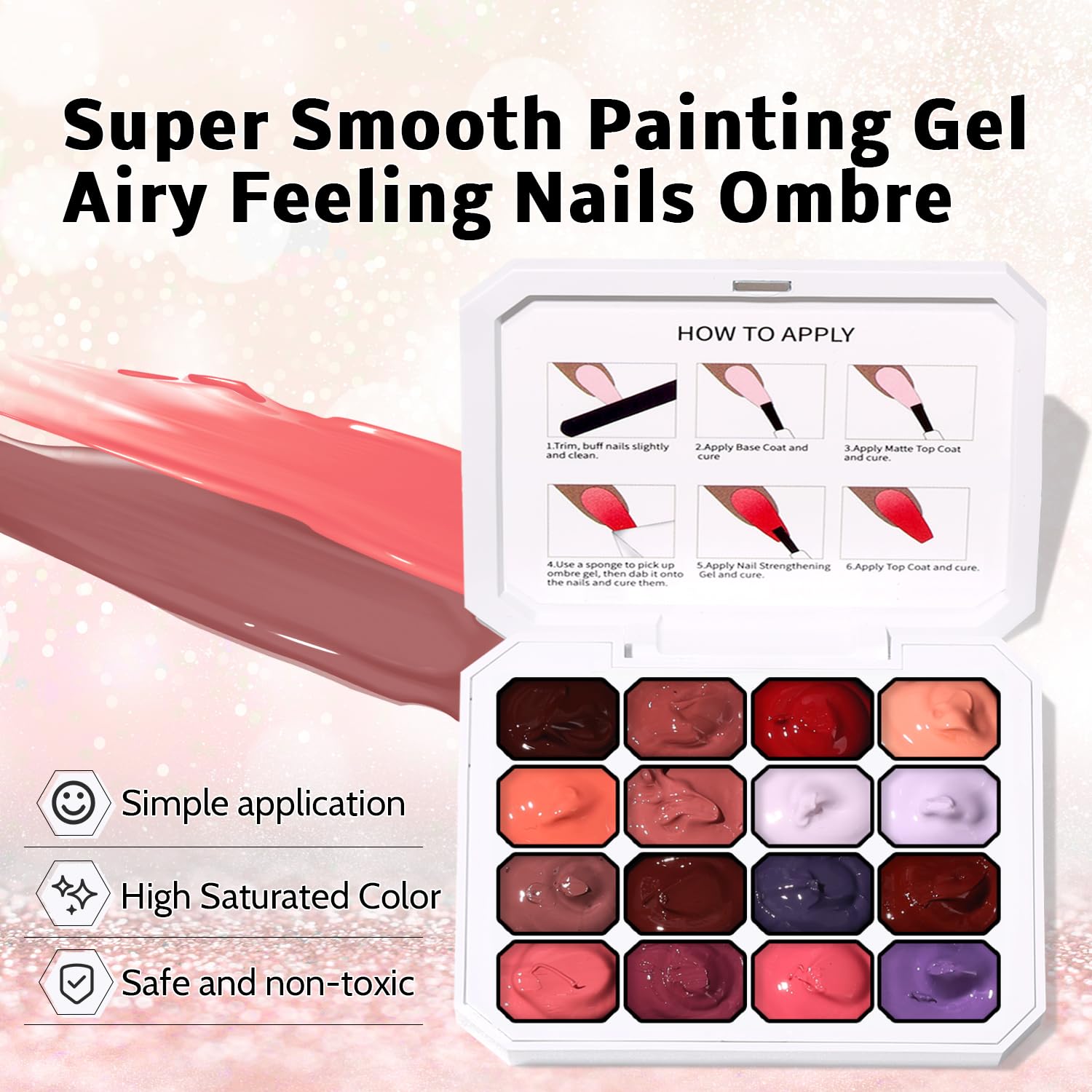 Sponge Pat Paint Nail Gel, Ombre Nails Gradient Gel Nail Blush Blooming Aura Nails Drawing Stripper Floral Painting DIY Nail Art, No Wipe, UV/LED Curing (16 Colors F)-Velvo Beauty