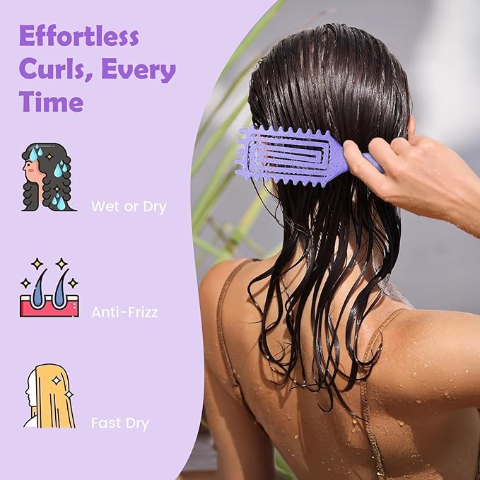 Curl Defining Brush, Curly Hair Brush Defining with Side Gear for Combing, Shaping, and Styling Curly Hair, Lightweight Candy Brush Suitable for All Wet or Dry Hair Types for Women and Men (Purple)-Velvo Beauty
