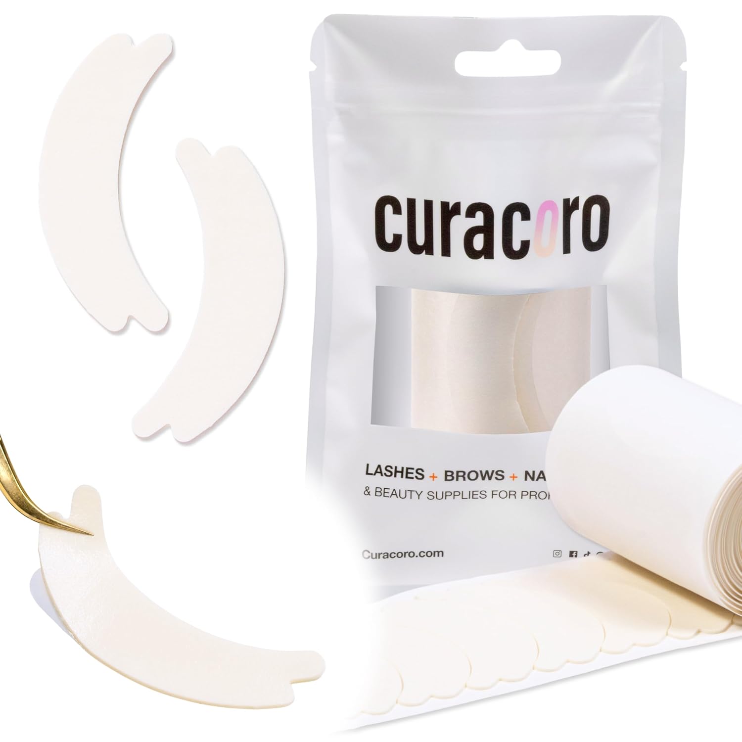 Curacoro Double Foam Eye Pads For Lash Extension, Hypoallergenic Eye Pads Lash Extension Supplies for Oily Skin & Sensitive Eyes, Soft Sticky Pads for Lash Perm Lamination, Lash Remover (46 Pads)-Velvo Beauty