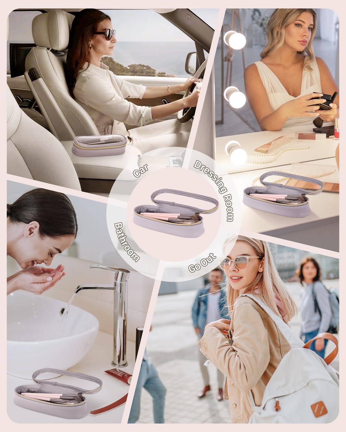 Clear Travel Makeup Brush Holder, Leather Makeup Brush Toiletry Bag, Portable Cosmetic Brush Case, Transparent Waterproof Makeup Brush Storage Bag, Purple-Velvo Beauty