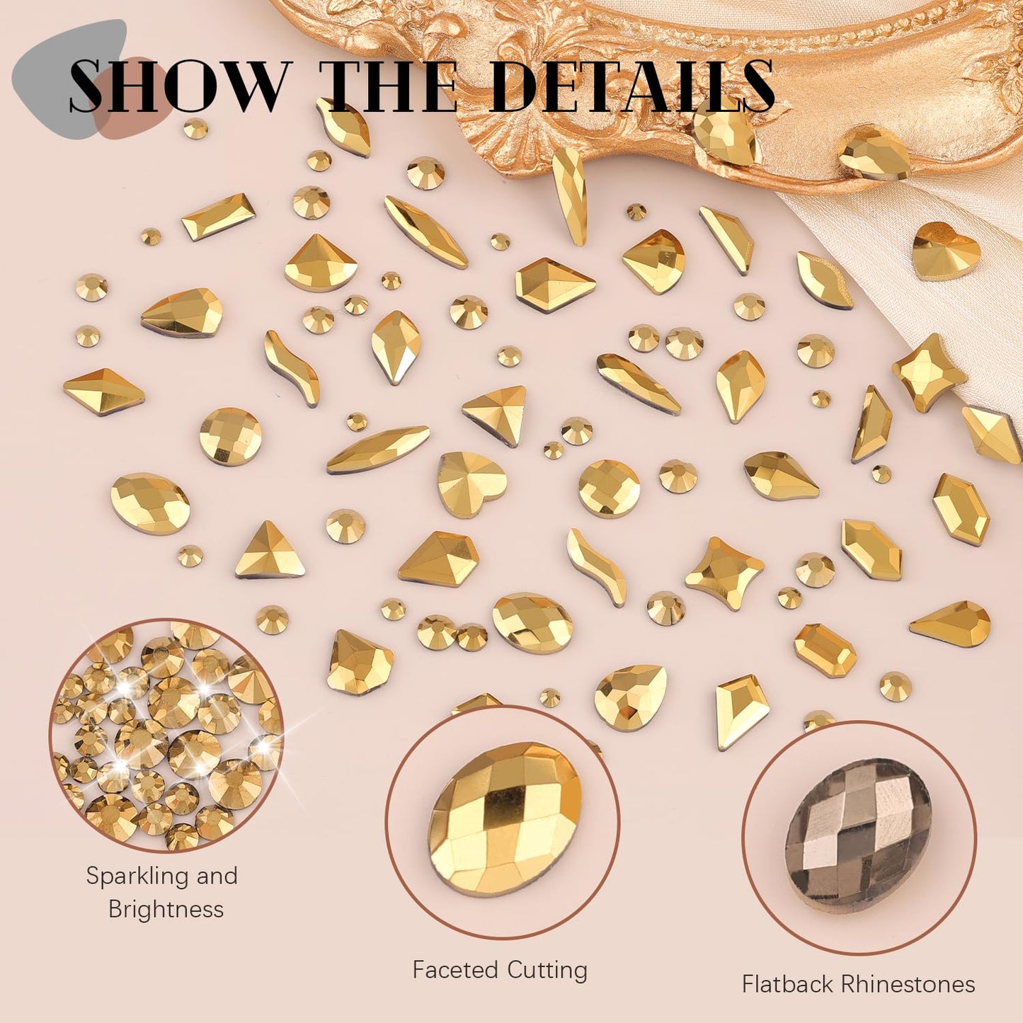 1680Pcs Mineral Gold Glass Nail Rhinestones 180Pcs Multi Shapes Flatback Nail Gems + 1500Pcs 1.5-4mm Round Crystal with Rhinestones Glue Gel, Manicure Nail Charms Diamond Gemstone for Nail Art-Velvo Beauty