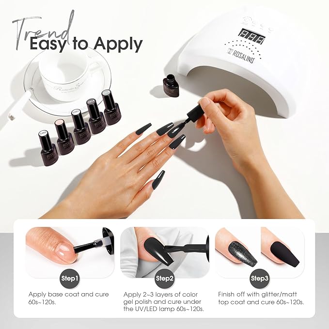 ROSALIND White Black Gel Nail Polish Set with Matte and Glitter Top Coat, 6 Colors Black Milky White Neutral Nude Grey Gel Nail Polish Soak Off Gel Nail art-Velvo Beauty