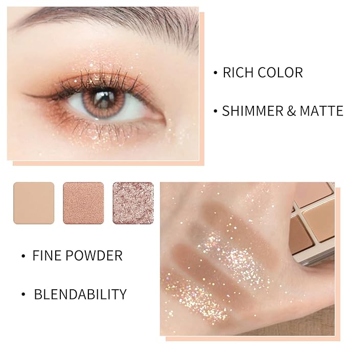 Erinde 9 Colors Eyeshadow Palette, Matte Shimmer Glitter Eye Shadow Makeup Palette, Highly Pigmented Long Lasting Waterproof, Natural Neutral Nude Eyeshadow Makeup Pallet, Milk Latte Color-Velvo Beauty