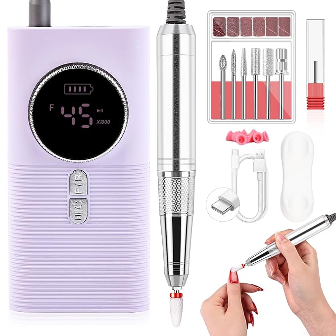SAVILAND 45000RPM Electric Nail Drill Professional: Unique Coreless Nail File Last 15H Long Battery Life |Cordless Nail Drill for Quick Acrylic Nail Removal Ultra Quiet Salon Use Manicure Pedicure-Velvo Beauty