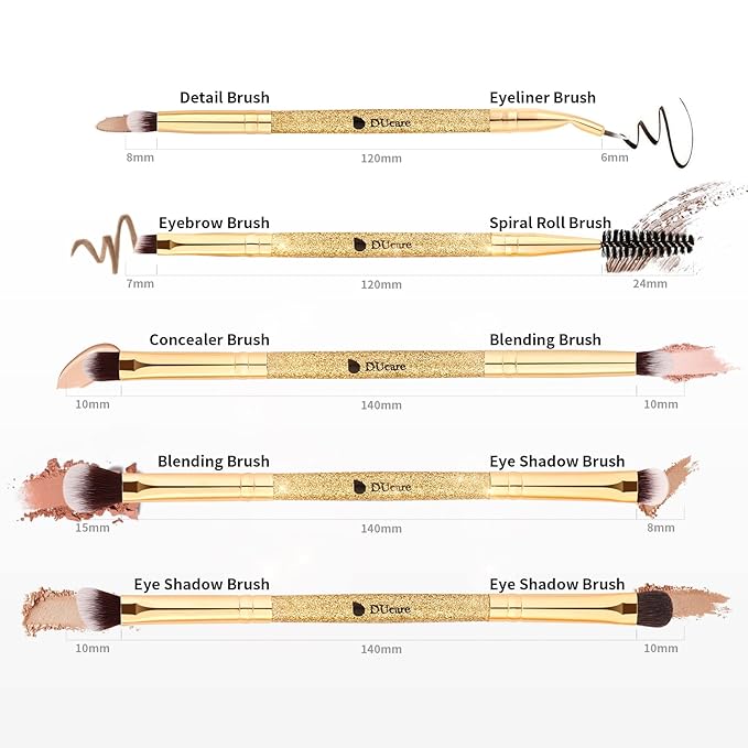 DUcare Eyeshadow Brushes Set Duo End Eye Makeup Brushes Professional Eyeshadow Brush set 5Pcs Travel Concealer Eyebrow Eyelash Eye Liners Blending-Velvo Beauty
