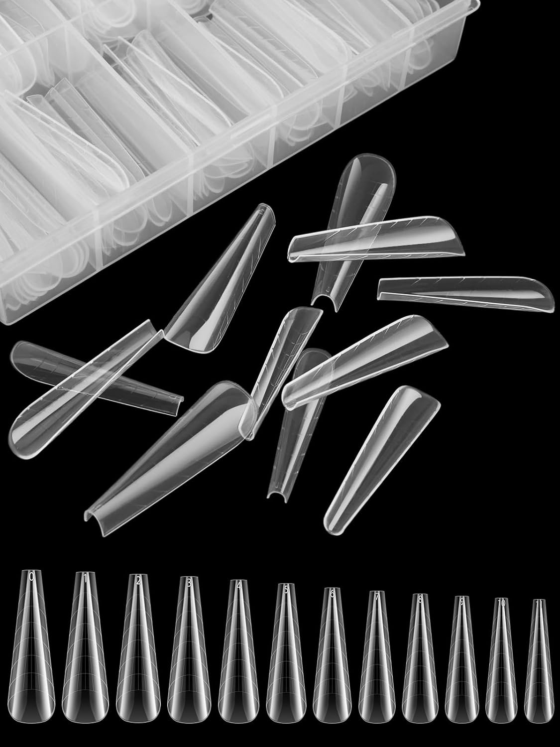 EBANKU 120Pcs Poly Extension Gel Dual Forms Clear Tips Set - Acrylic False Nails With 12 Sizes Square Stiletto Gel Forms Full Cover Reusable Molds-Velvo Beauty