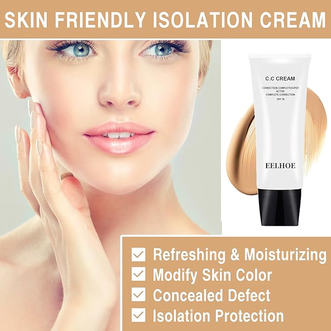 Skin Tone Adjusting CC Cream Spf 50, Colour Correcting Self Adjusting for Mature Skin, Moisturizing Skin, Primer, Concealer, Brightening Skin Tone（2Pcs Natural Color）-Velvo Beauty