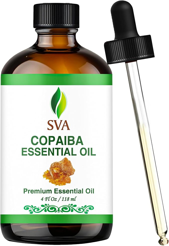 SVA Copaiba Essential Oil – 4 Fl Oz – 100% Natural Copaiba Oil - for Diffuser, Hair Care, Face, Skin Care, Aromatherapy, Scalp and Body Massage, Soap and Candle Making – with Dropper-Velvo Beauty