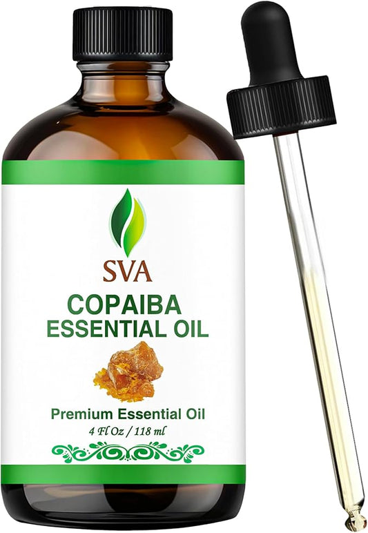 SVA Copaiba Essential Oil – 4 Fl Oz – 100% Natural Copaiba Oil - for Diffuser, Hair Care, Face, Skin Care, Aromatherapy, Scalp and Body Massage, Soap and Candle Making – with Dropper-Velvo Beauty