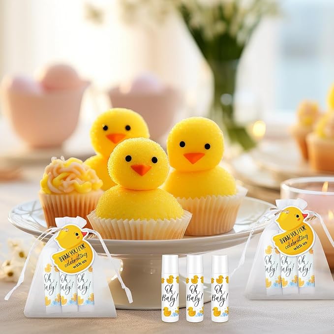 Demissle 50 Pcs Baby Shower Lip Balm Gift Set with 100 Pcs Organza Bags Baby Shower Party Favor for Guest Thank You Tag Rope Baby Shower Party Decoration Gender Reveal Souvenirs (Duck)-Velvo Beauty