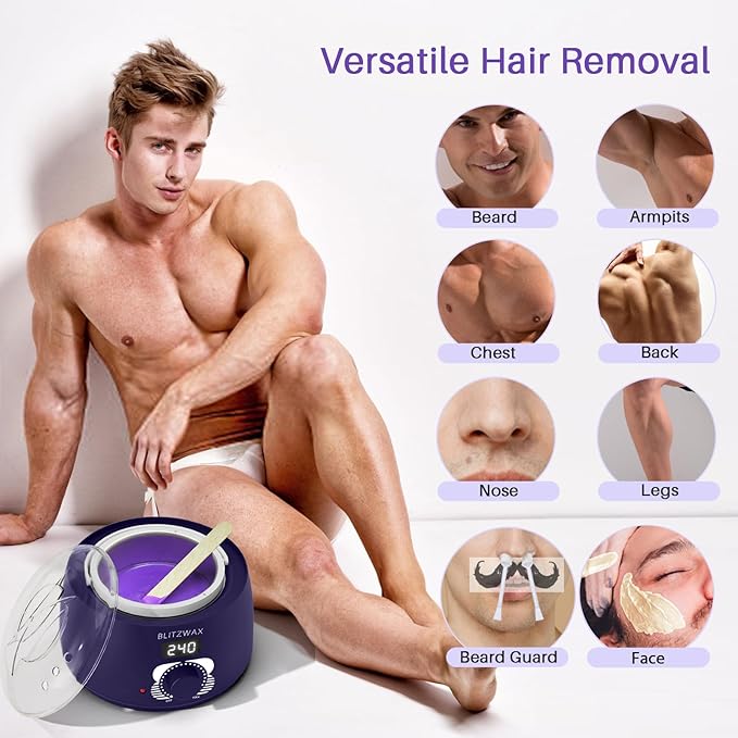 BLITZWAX Single Waxing Pot, Hard Wax Warmer for Face, Legs, Bikini, Brazilian and Body, for 16 oz, At Home Hair Removal Kit, for Men, Beginner Friendly, Quick Heating, Precise Temperature Control-Velvo Beauty