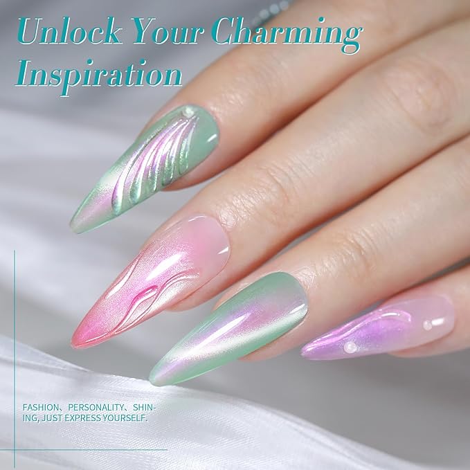 Born Pretty Magnetic Gel Nail Polish Set,Pastel Coral Sea Magnetic Eye Gel Jelly Glass Crystal Magnetic Gel Polish Nail Art Manicure Kit 6PCS-Velvo Beauty