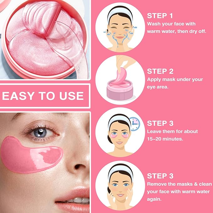 60pcs Under Eye Mask, Pink Collagen Under Eye Patches for Puffy Eyes & Dark Circles Treatments, Reduce Under Eye Bags Smooth Wrinkles, Lighthen Fine Lines, Moisturizing Under Eye Masks-Velvo Beauty