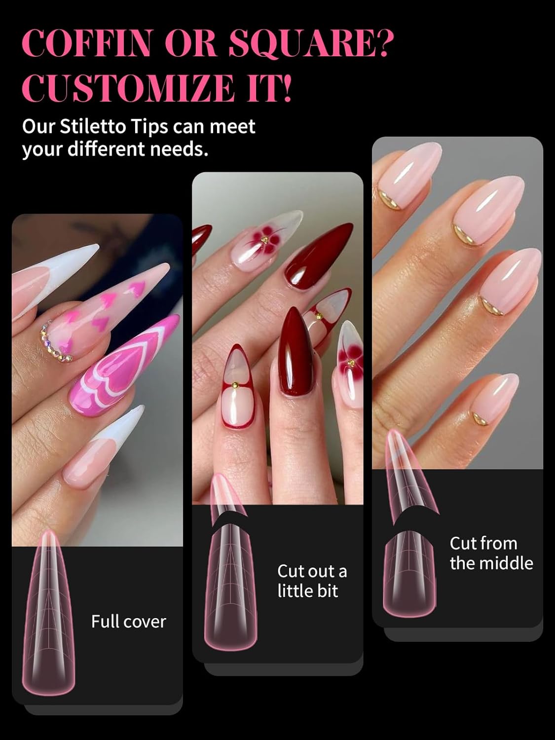 EBANKU Stiletto Dual Nail Forms for Poly Extension Gel, 120 PCS Pink Nail Molds Reusable Nail Extension Forms for Builder Gel Manicure Design Salon DIY-12 Sizes-Velvo Beauty