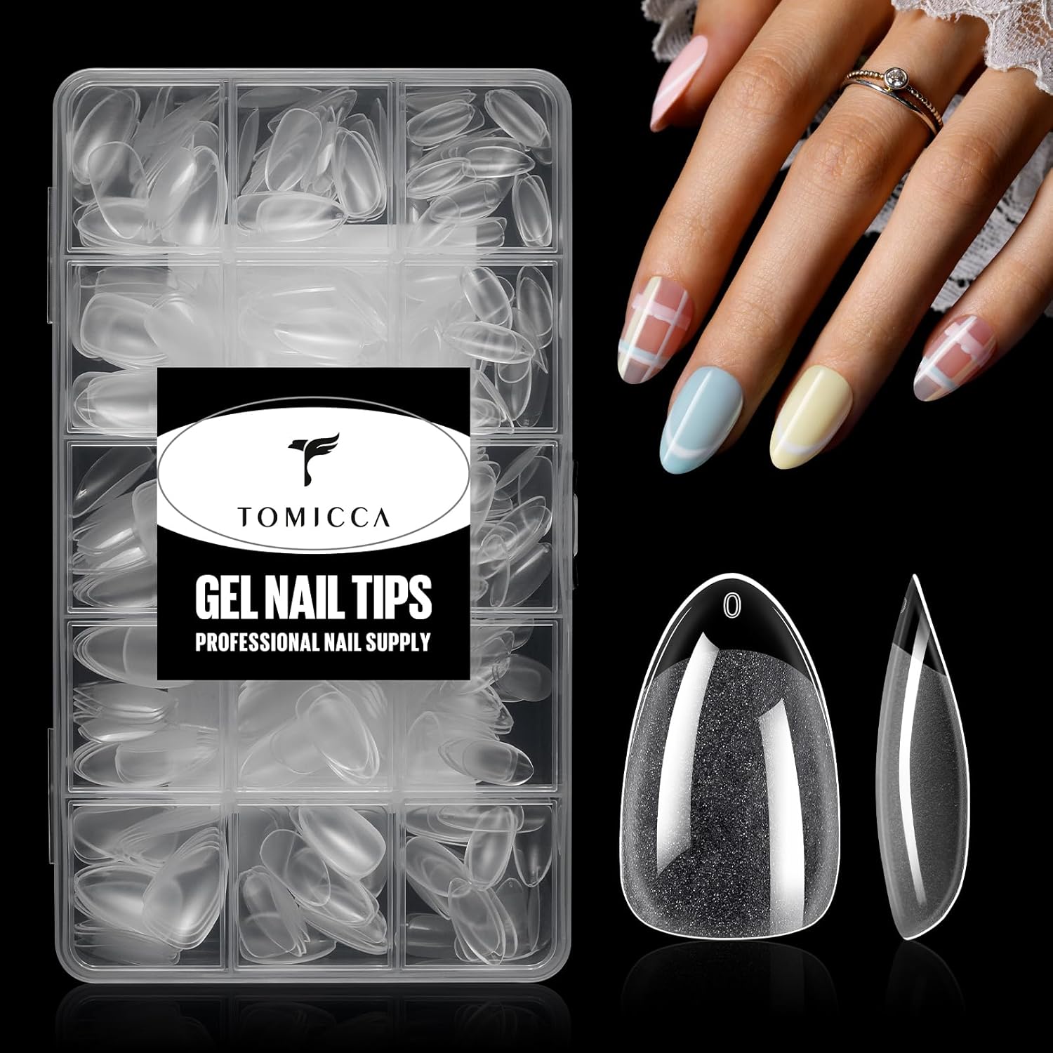 TOMICCA Short Almond Nail Tips, 15 Sizes 240Pcs Acrylic Nail Kit with Almond Nail Tips - Clear Press-On Nails for Extension, DIY Manicure Set, Gel & Acrylic Nail Tips Natural Fake Nails-Velvo Beauty