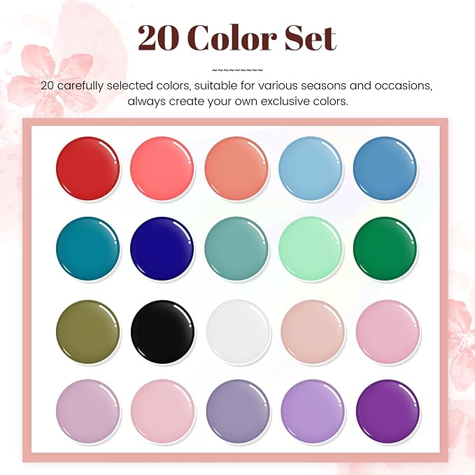 JODSONE 23 PCS Gel Nail Polish Set with Base Glossy and Matte Top Coat Multicolored Gel Nail Long Lasting Suitable for All Seasons-Velvo Beauty