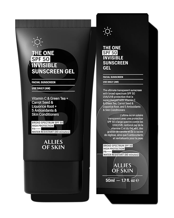 Allies of Skin Daily Face Sunscreen SPF 50 | Zero White Cast Lightweight Gel Formula | Dermatologist Tested Under Makeup Primer| Water-Resistant & PA++++ Broad Spectrum UVA/UVB (1.7 oz)-Velvo Beauty