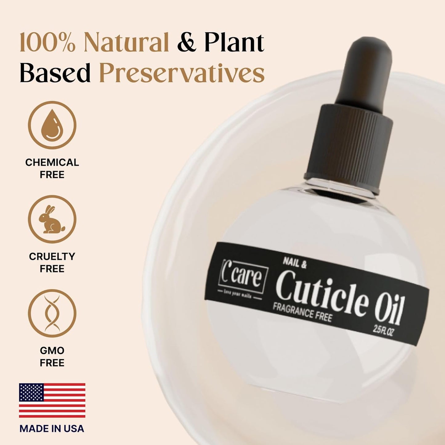 C CARE Fragrance Free Cuticle Oil For Nails - Repairs Cuticles Overnight - Moisturizes and Strengthens Nails and Cuticles - Dropper & Brush included - 2.5oz-Velvo Beauty