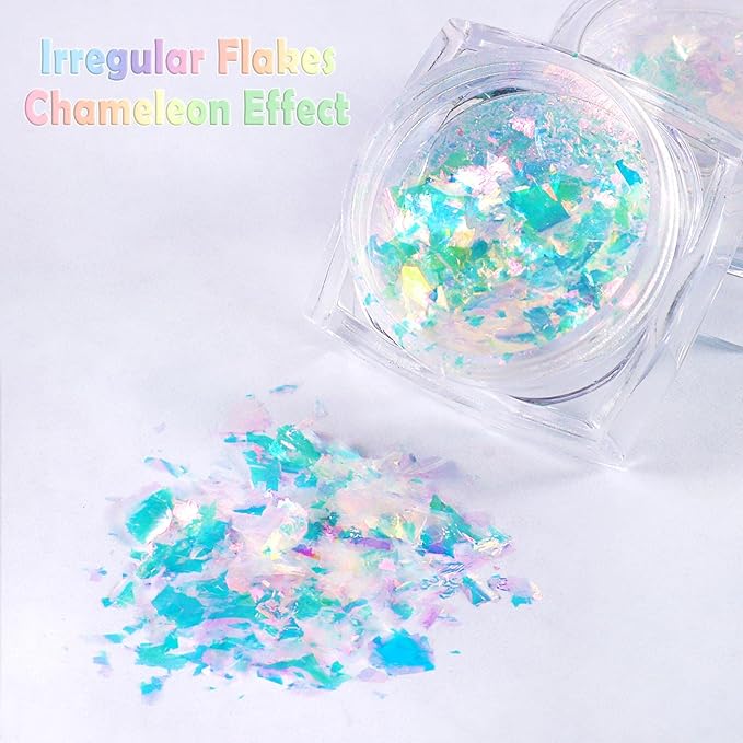 Laza Chameleon Flakes, 8 Colors Nail Confetti Powder, Irregular Colorshift Pigment Powder for Nails Art Supplies, Epoxy Resin Tumbler, Slime, Crafts Decoration - Glass Starry Night-Velvo Beauty