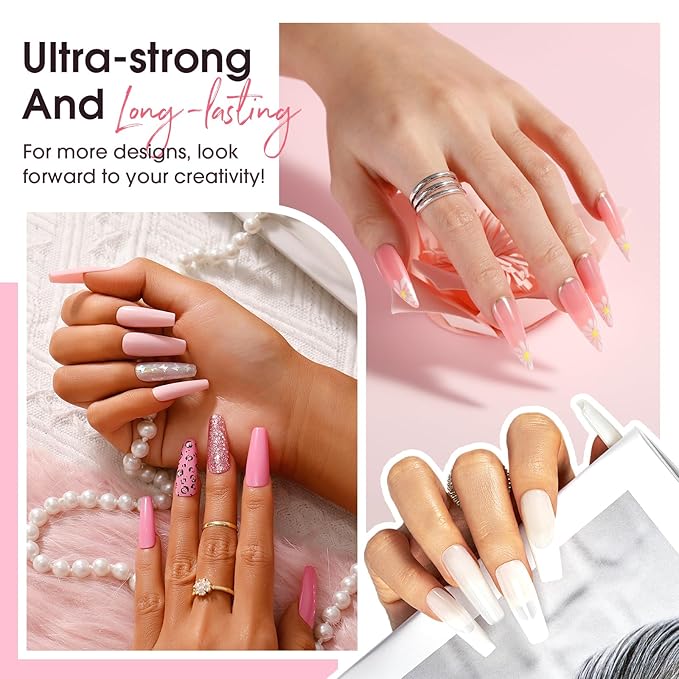 ROSALIND Poly Nail Gel Kit -8 Colors + White Brown Accessories Clear Nude Poly Nails Gel Starter Kit With Slip Solution Nude Pink Extensions Set with Mini UV Lamp-Velvo Beauty