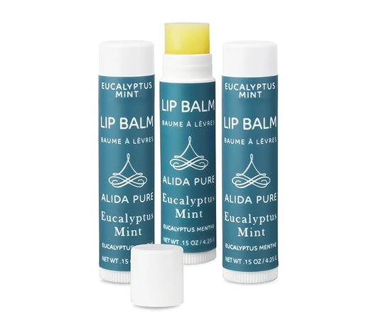 ALIDA PURE Eucalyptus Mint Lip Balm Collection, Vegan, Lip Balm, Beeswax Free, with Avocado Oil, Organic Jojoba Oil, and Vitamin E, Natural Moisturizer for Dry, Chapped Lips, 3 Tube Set-Velvo Beauty