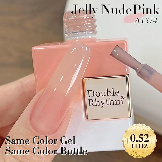 Double Rhythm Translucent Gel Polish Sheer Neutral Natural Light Milky Same Color Same Bottle 15ML Jelly Polish Art DIY at Home (Milky Pink -A1374)-Velvo Beauty