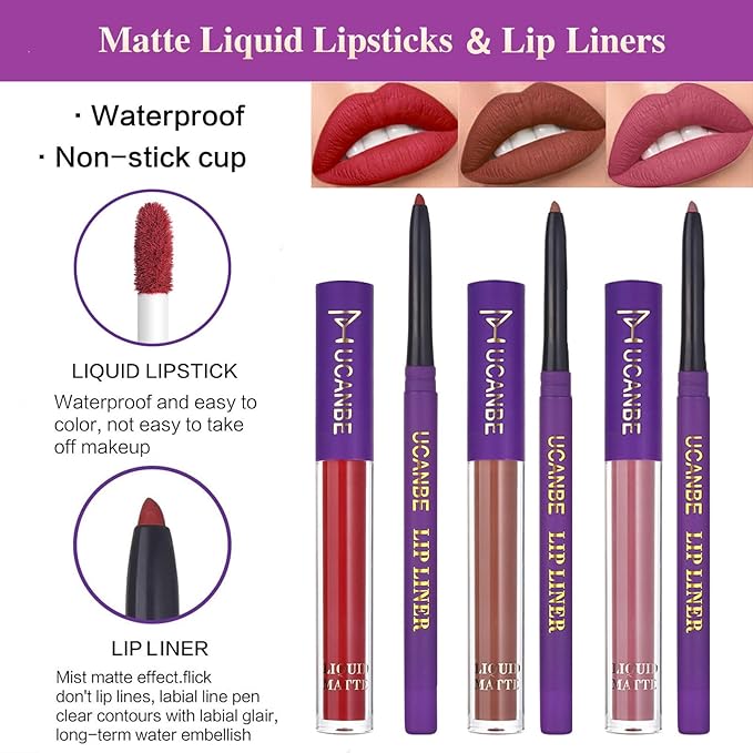 UCANBE All in One Makeup Full Kit for Women, Naked Nude Eyeshadow Palette, Matte Liquid Lipstick, Lipliner, Eyeliner, Mascara, Eyebrow Pencil, Makeup Brush & Sponge, Make Up Gift Set-Velvo Beauty