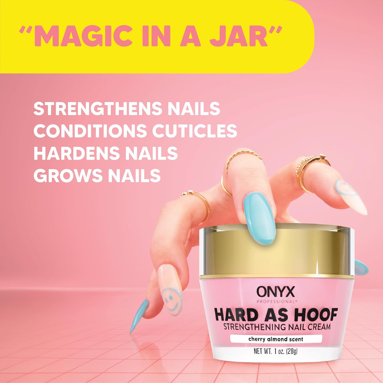 Onyx Professional Hard as Hoof Nail Strengthening Cream, Cherry Almond Scent - Made in USA, Nail Growth & Conditioning Cuticle Cream Stops Splits, Chips, Cracks & Strengthens Nails, 1 oz-Velvo Beauty