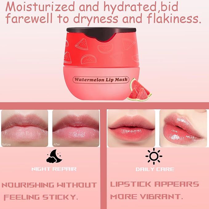 1 PCS Bee Lip Balm Honey Pot, Exfoliating Watermelon Bee Lip Balm Sleeping Lip Mask Overnight with Sticks, Honey Pot Lip Balm Prevention Dry Hydrating and Crack Lip Scrubs-Velvo Beauty