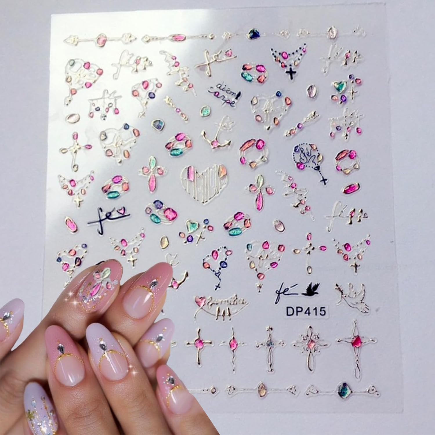 4 Sheets Star Sun Moon Nail Art Stickers 3D Holographic Self Adhesive Glitter Colorful Floral Nail Stickers Sparkly Heart Gems Design Nail Supplies for Women and Girls DIY Manicure Decoration-Velvo Beauty