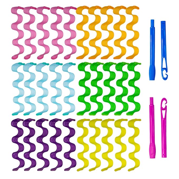 30pcs Heatless Hair Curlers Rollers Wave Curls Styling Kit with 2 Sets Styling Hooks,No Heat Spiral Curlers for Short and Medium Hair(12 Inch/ 30 cm)-Velvo Beauty