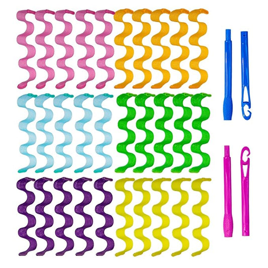 30pcs Heatless Hair Curlers Rollers Wave Curls Styling Kit with 2 Sets Styling Hooks,No Heat Spiral Curlers for Short and Medium Hair(12 Inch/ 30 cm)-Velvo Beauty