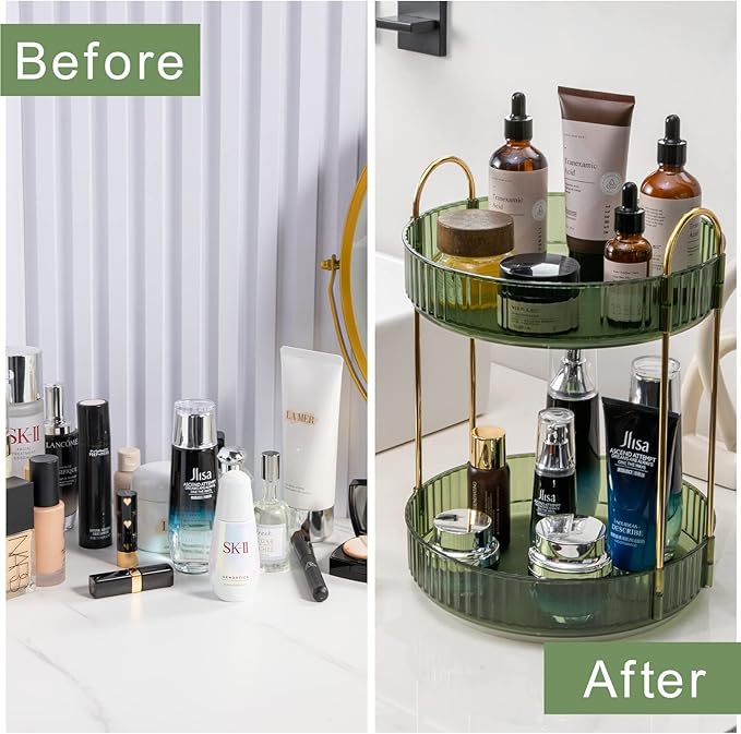 Rotating Makeup Organizer for Vanity, High-Capacity Skincare Clear Make Up Storage Perfume Organizers Cosmetic Dresser Organizer Countertop 360 Spinning (Purple, 3 Tier)-Velvo Beauty
