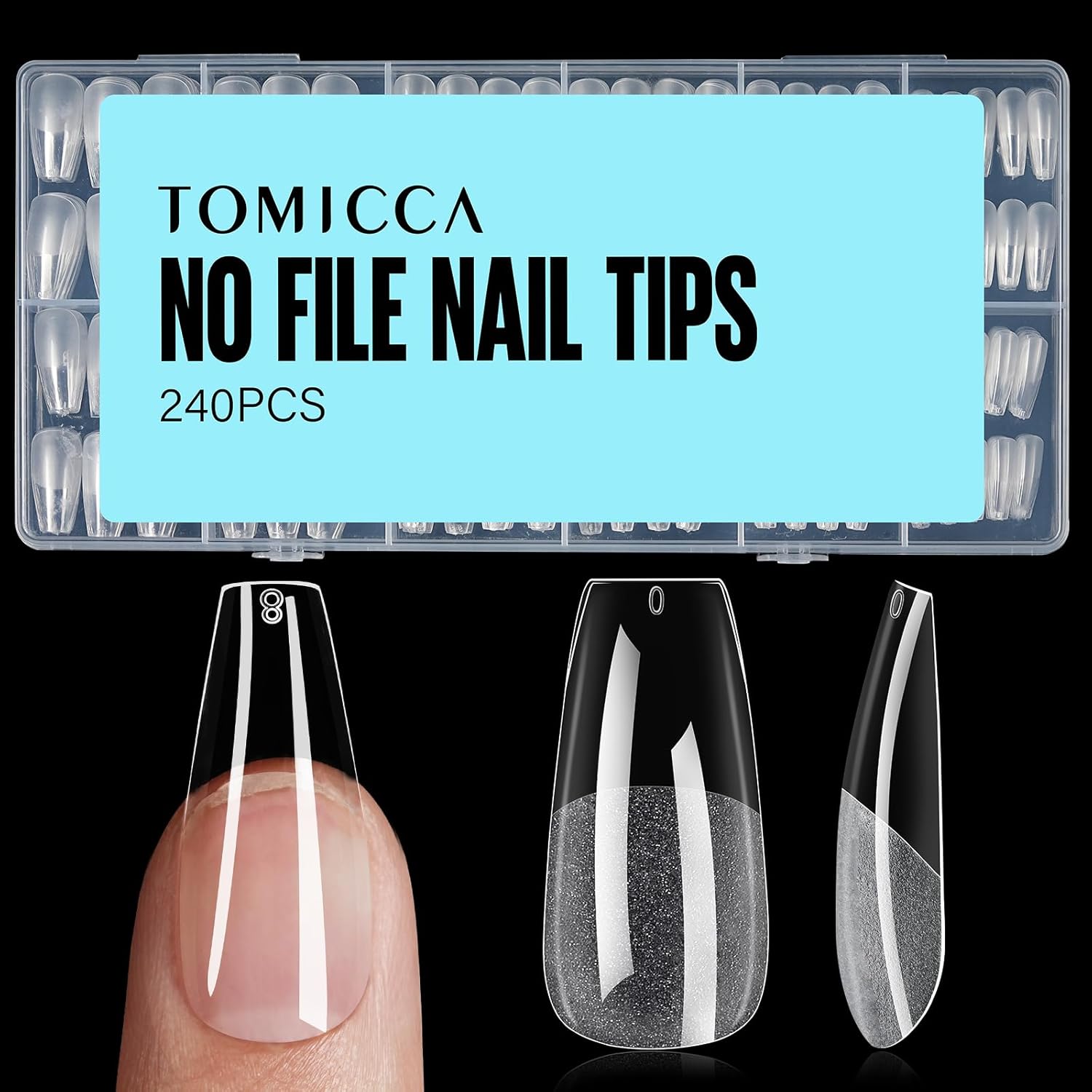 TOMICCA Medium Coffin Nail Tips, 240Pcs Half Matte Soft Acrylic Nail Tips, 12 Sizes Acrylic False Nail Tips, Nail Extension Tips for Beginner and Professional Home Diy-Velvo Beauty
