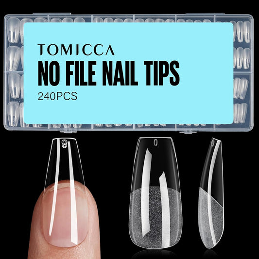 TOMICCA Medium Coffin Nail Tips, 240Pcs Half Matte Soft Acrylic Nail Tips, 12 Sizes Acrylic False Nail Tips, Nail Extension Tips for Beginner and Professional Home Diy-Velvo Beauty