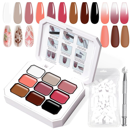 Gradient Painting Gel, 9 Colors Ombre Gel Nail Polish Nude Pink Almond Gary Sponging for Pigment Pat Aura Nails French Manicure Soak Off UV DIY Nail Art Nude Rose Chroma-Velvo Beauty